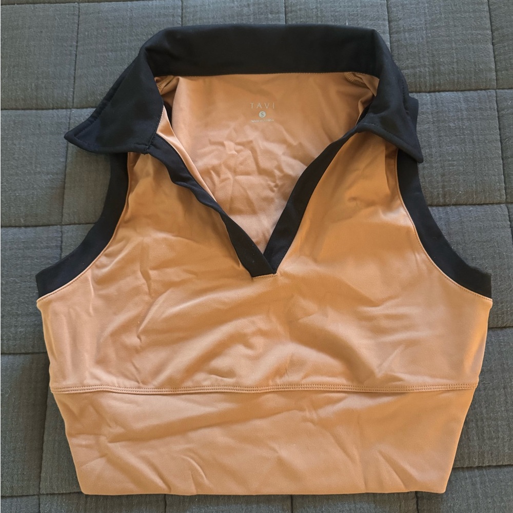 Women's Tavi Black and Tan Sleeveless polo tank